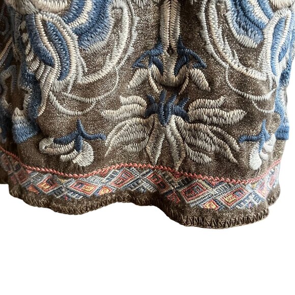 Pre owned Johnny Was BIYA Srika Khaki Green Shimmer Sueded Embroidered Hoodie - Picture 9 of 16